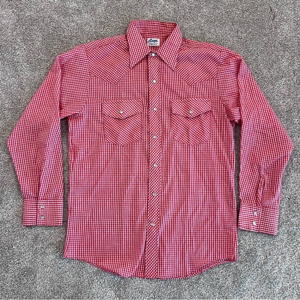 The Guys Vintage Plaid Snap Western Shirt Men’s Size Medium Red White Checkered
